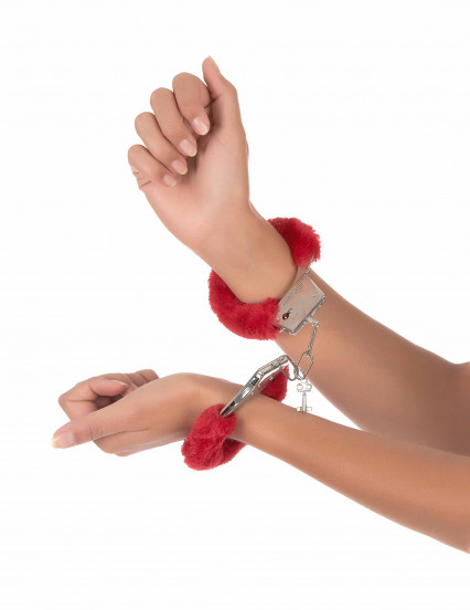 Handboeien voor volwassenen met rood bont 2