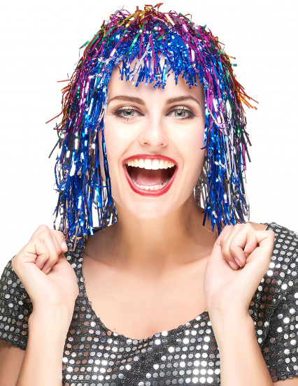 Veelkleurige metallic pruik voor volwassenen 1