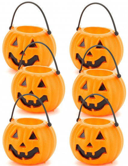 6 Halloween pompoenvormige emmertjes 6;5 cm 1