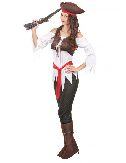 Bruin en wit piratenkostuum voor dames 2