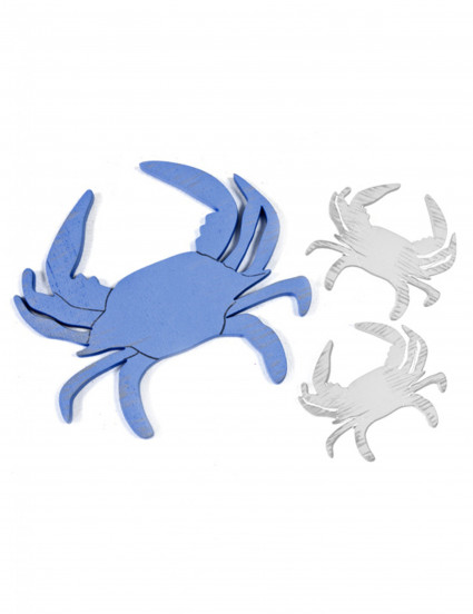 6 Decoratieve houten krabben blauw en wit 10 x 9 cm en 5 x 4;5 cm 6 Decoratieve houten krabben blauw en wit 10 x 9 cm en 5 x 4;5 cm