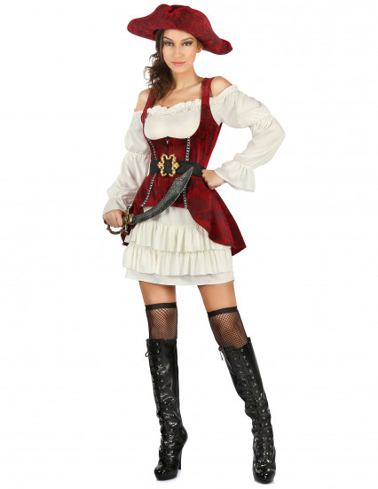 Wit en rood piratenkostuum voor dames 1