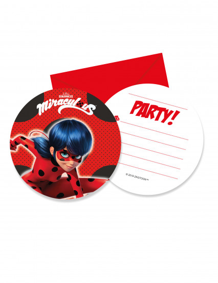 6 Uitnodigingskaarten enveloppen Miraculous Ladybug™ 1