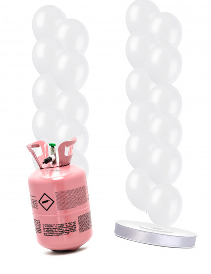 Heliumflessenset met 24 witte ballonnen en lint 1